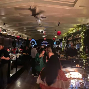 a group of people in a restaurant