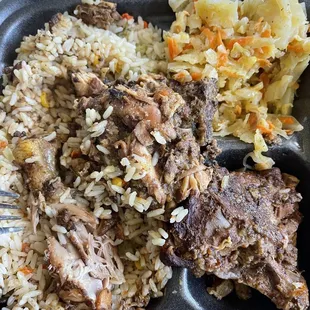 Stewed Chicken (he had already started eating) Steamed Cabbage