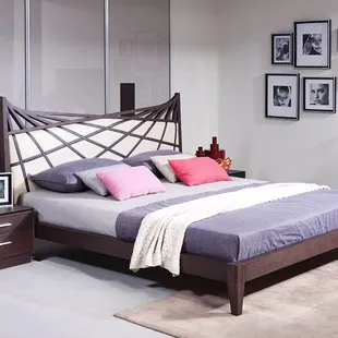 Modern Brown &amp; Beige Bonded Leather Bed