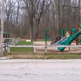 playground and rest rooms near the lot, trails go back to the woods when the water isn&apos;t too high