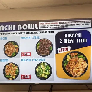 Hibachi menu