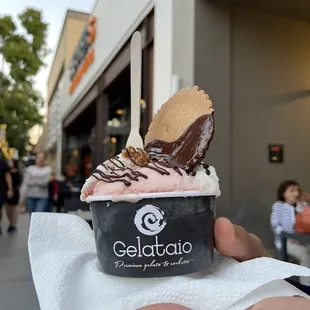 Cup with watermelon, lychee, and strawberry cheesecake