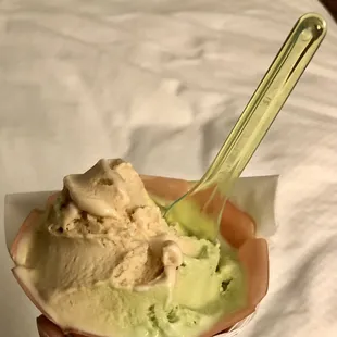 a hand holding a cup of gelato