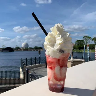Coppa Delizia - Fior di Latte, strawberry, and cookies 'n cream gelati with strawberry sauce and whipped cream. Yummy!
