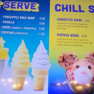 Soft serve dole whip and bowls