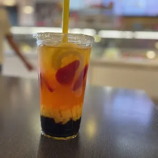 Mango Black Fruit Tea with mango jelly and boba