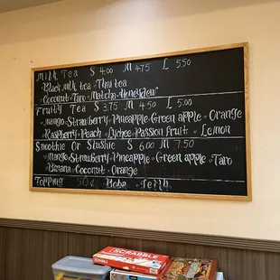 a menu on a chalkboard