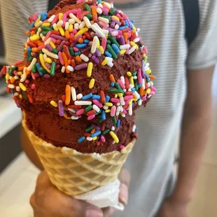 Red velvet &amp; sprinkles two scoops