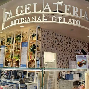 the interior of a gelato shop