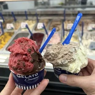 Dark chocolate and raspberry, and orange almond and another flavor...