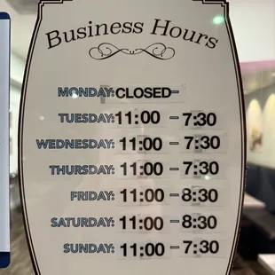 Hours as of January 2024