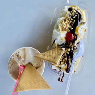 Tiramisu (medium cup) and Banana Split (3 scoops)