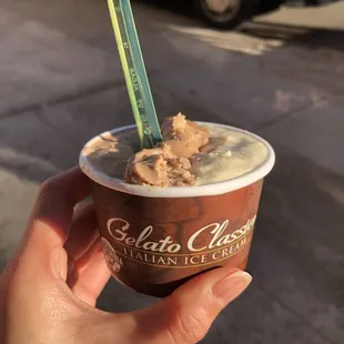 Small tiramisu and pistachio gelato