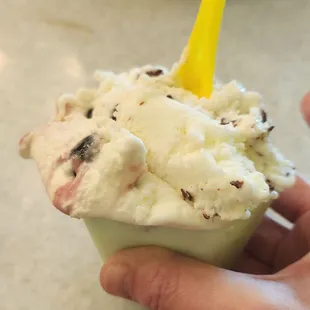 Half cherry and sweet cream and half Stracciatella
