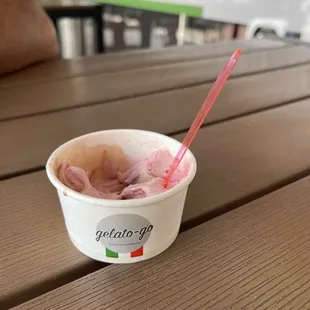 a cup of gelato on a table