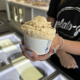 Small cup of Lemon and Passionfruit Gelato