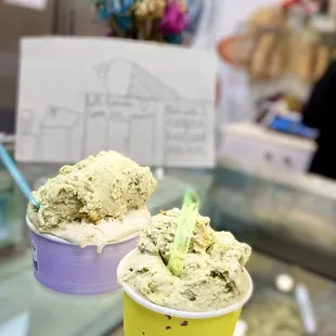 small pistachio and medium cup with almond and pistachio
