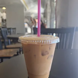 Iced almond milk latte