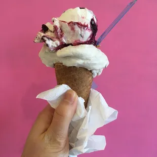 Banana sorbet and berry chocolate gelato