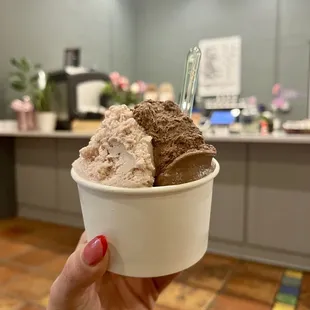 Strawberry milk and belgian chocolate gelato