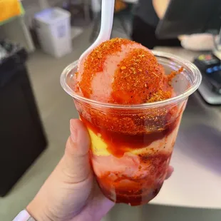 Small (3 scoops): Watermelon, Mango, Watermelon added Tajin &amp; Chamoy