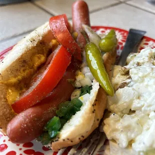 Hot Dogs are THE VERY BEST! Vienna Style, with a snap. Here is my Chicago Dog with a Poppy Seed bun (brought in fresh from Chicago)!!