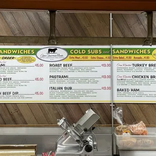 Sandwich menu