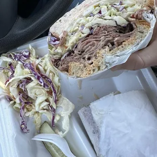 Hot pastrami sandwich