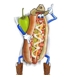 a hot dog dressed as a cowboy