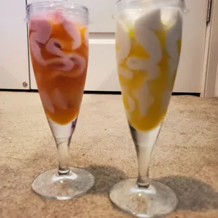 Left is guava and mango flute, right is limoncello flute