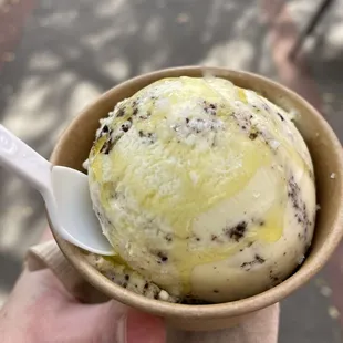 Olive oil cocoa crumble ice cream