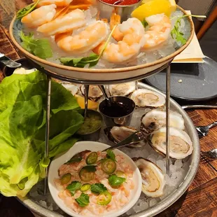 Seafood Platter - shrimp, oysters, and salmon tartare