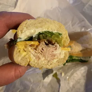 Turkey and bacon on French roll. Excellent sandwich