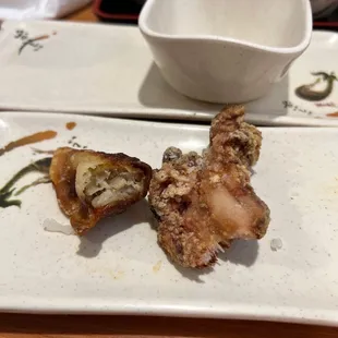 Burnt gyoza and I am not sure what the other item was.