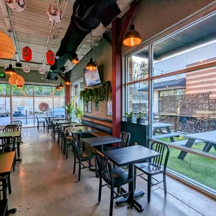 a restaurant with tables and chairs