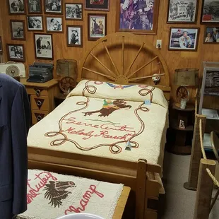 Gene Autry's bedroom with handmade bedspread.