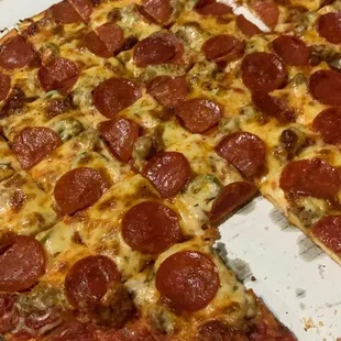 Sausage &amp; pepperoni pizza (ask for it well done and thank me later)