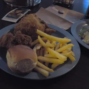 Fried Chicken meal with french fries, also served with salad