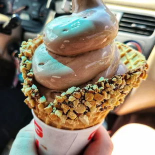 Dream Cone With Chocolate Fudge and Nuts.