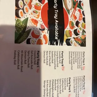 party tray menu