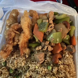 Sweet and Sour Chicken and cashew chicken combo with fried rice