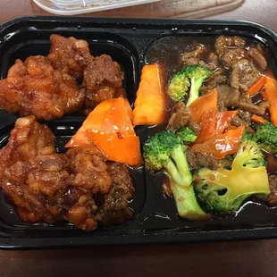 Combination plate general joe and beef broccoli  Nothing Chinese about the taste..