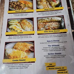 Menu omelets