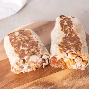 a burrito cut in half