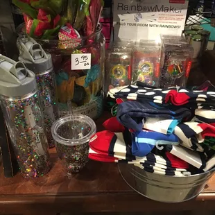 Socks and reusable to go cups w/ sparkle