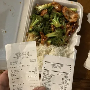 the receipt for the meal