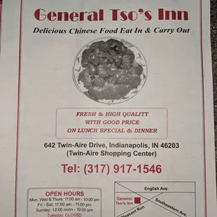 the menu for the restaurant