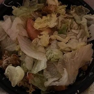 Garbage chicken salad made with remnants of whatever is left from the bottom of the barrel ingredients.