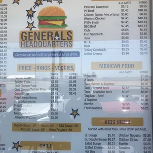 Menu as of July 2023