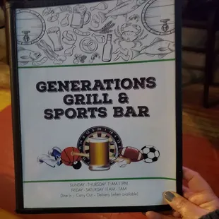 Menu cover with open hours